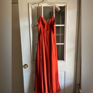 Azazie Everleigh bridesmaid dress. Color: paprika
